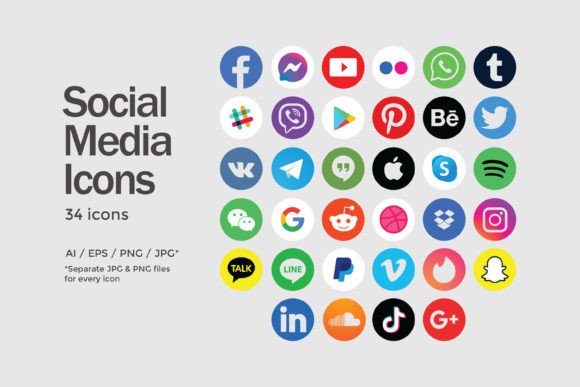 Circle Social Media Icons Set - 34 Icons