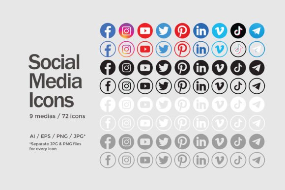 Circle Social Media Icons Set - 72 Icons Grafica Icone Di trumockup