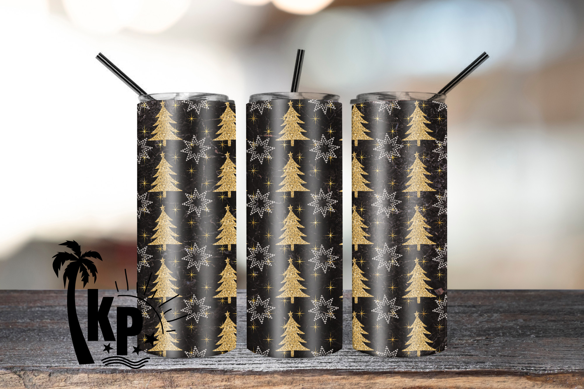 Gold Glitter Christmas Tree Tumbler Wrap Graphic by KHAMPOL SHOP DESIGN ...