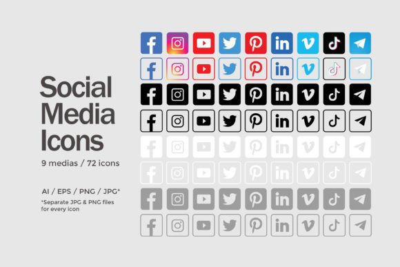 Square Social Media Icons Set - 72 Icons
