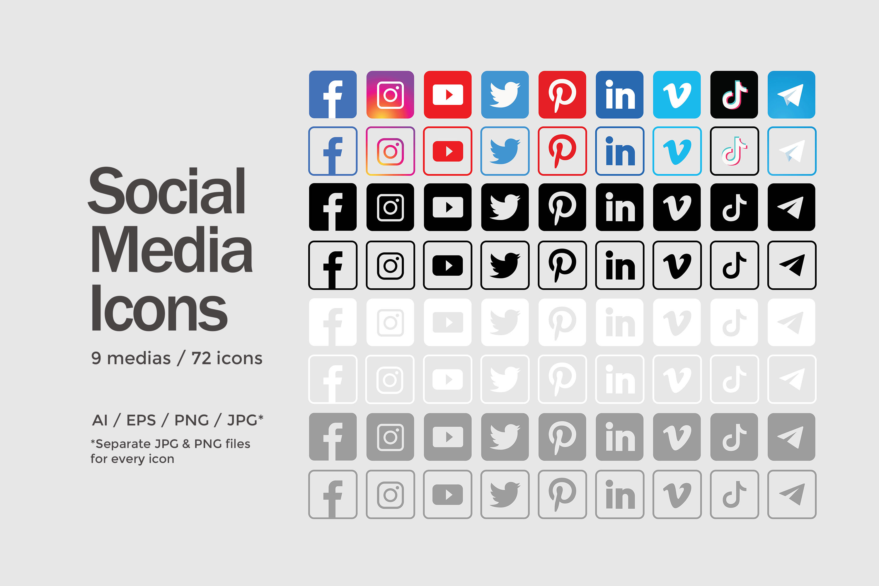 Square Social Media Icons Set - 72 Icons
