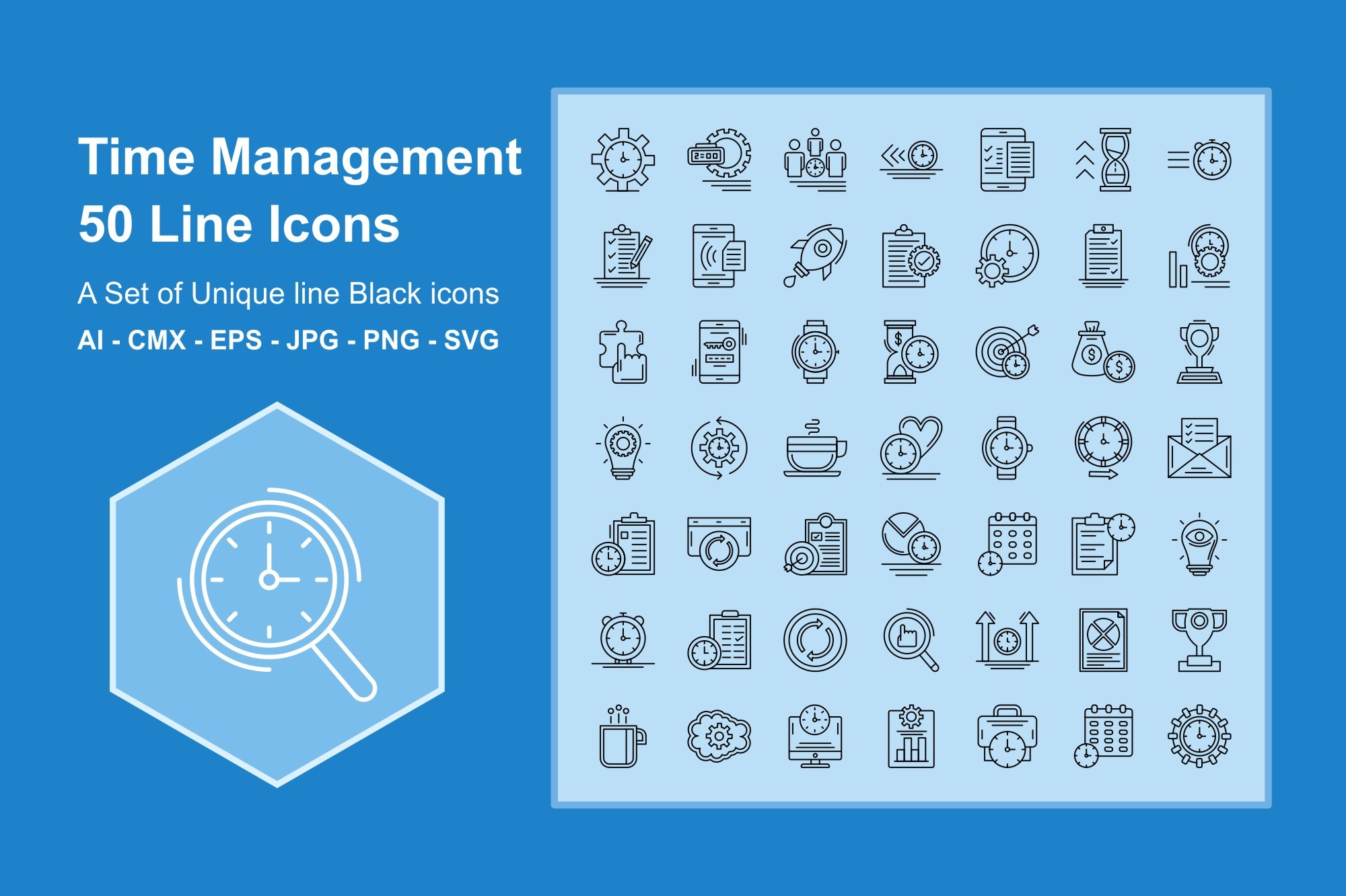 Time Management Line Icon Set