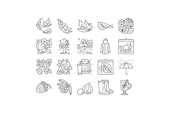 Autumn Fall Leaf Nature Season Icons Set