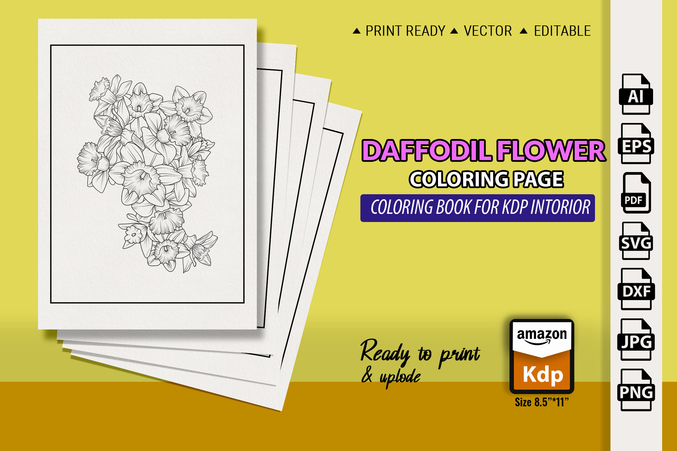 Daffodil Flower Coloring Page & Books, Graphic by GraphicArt · Creative ...