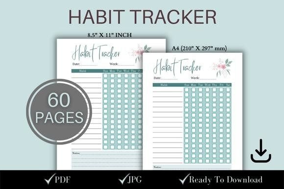 Blue Habit Tracker Printable - Interior - Printable