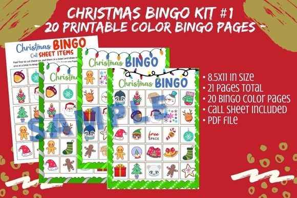 20 Colorful Christmas Bingo Cards 8.5×11