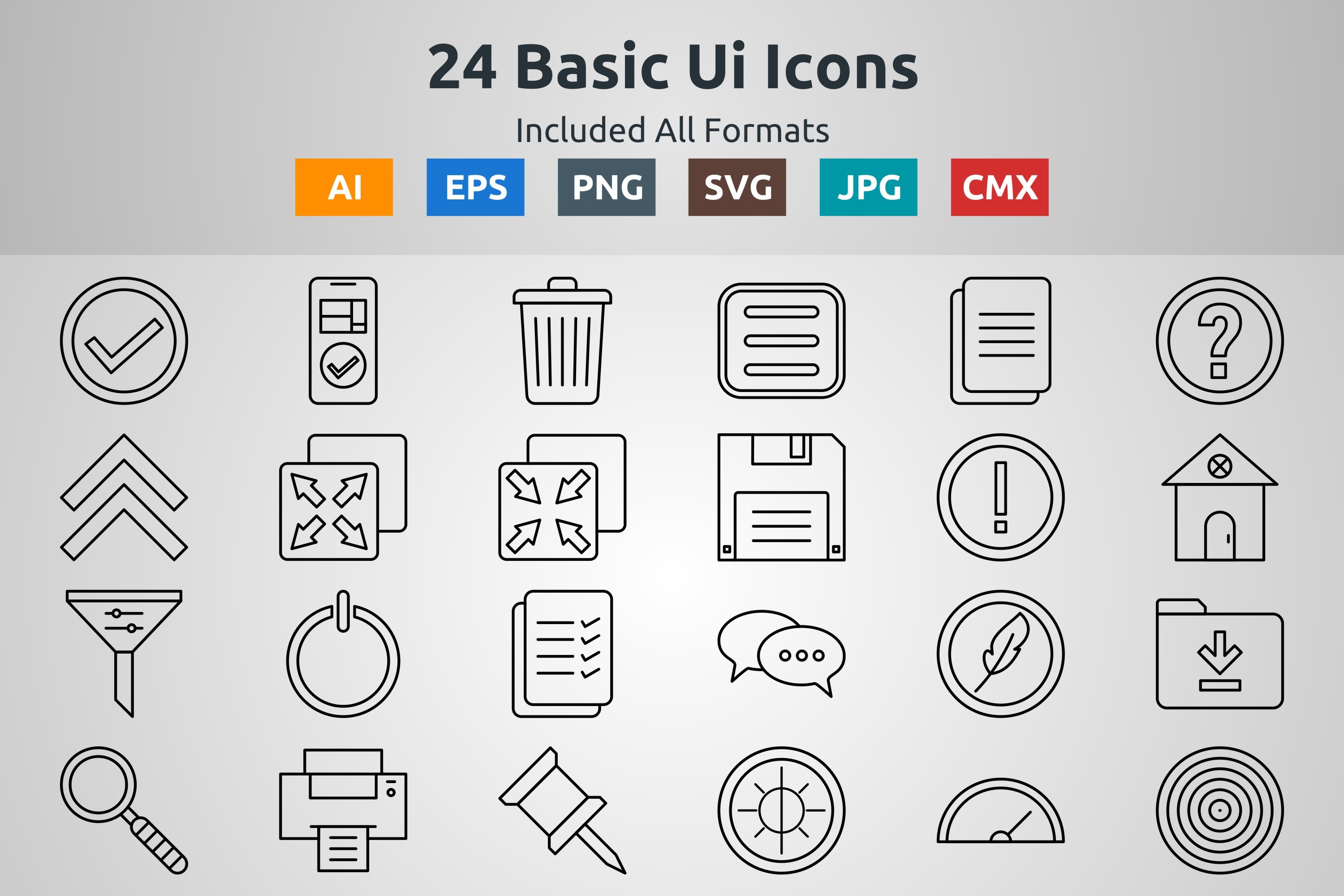 24 Basic UI Outline Icons Graphic by abidehtisham198 · Creative Fabrica