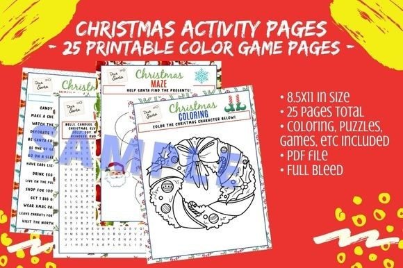 25 Christmas Activity Book Pages Color
