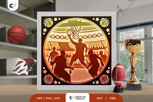 Basketball Game 3D Shadow Box Lifestyle en hobby's 3D-SVG-craft Door Creative Fabrica Crafts