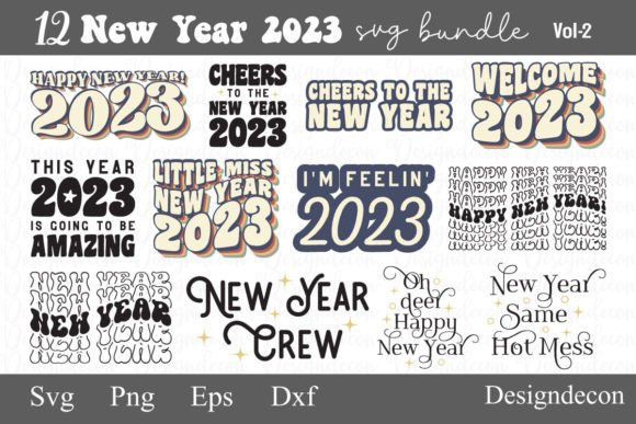New Year Sayings Retro 70's SVG Bundle