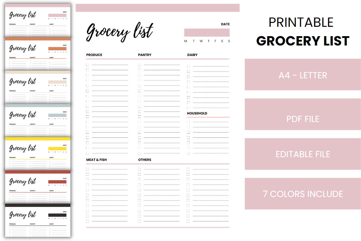 Printable Grocery List Groceries Planner