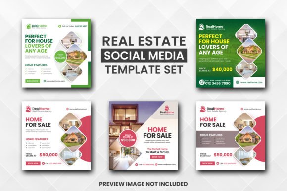 Preview of Real Estate Social Media Template Set real estate social media template