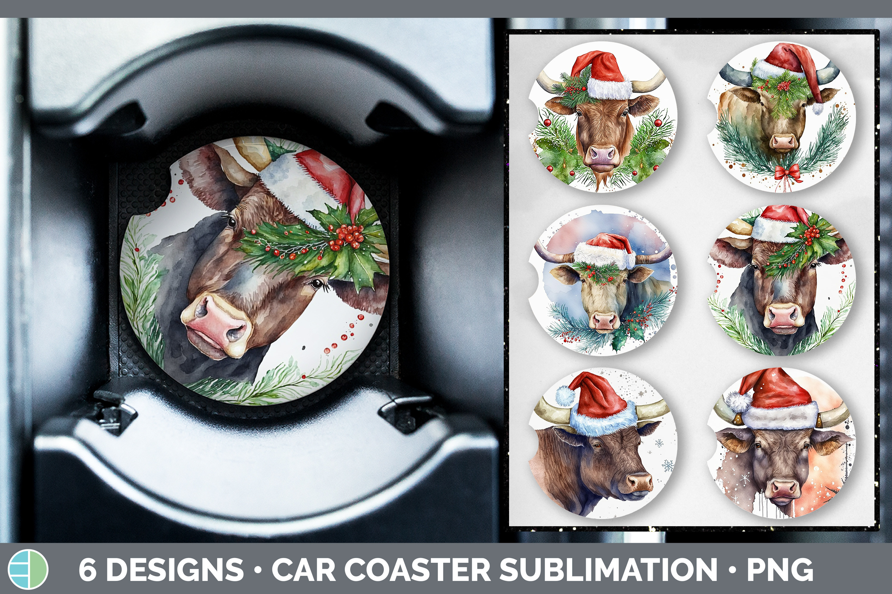 Christmas Bull Car Coaster | Sublimation Graphic by Enliven Designs ...