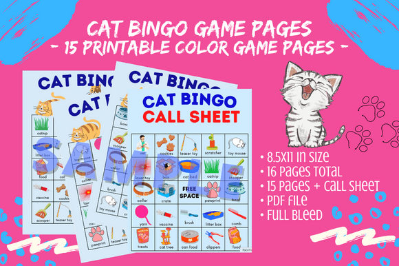 Kitty Cat Bingo Cards Game Fun 4 Kids
