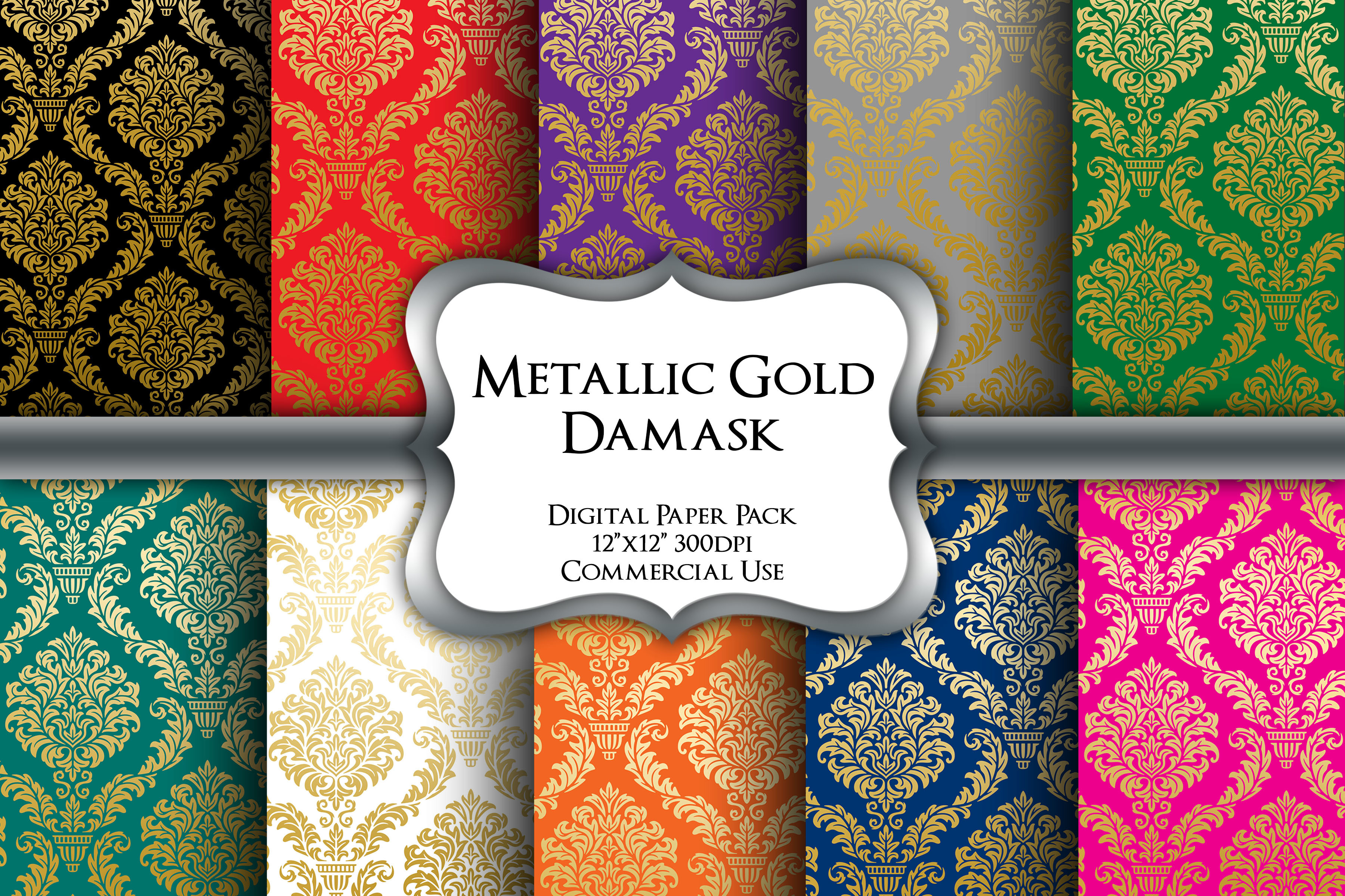 Metallic Gold Damask Digital Paper Pack Graphic by Party Pixelz ...