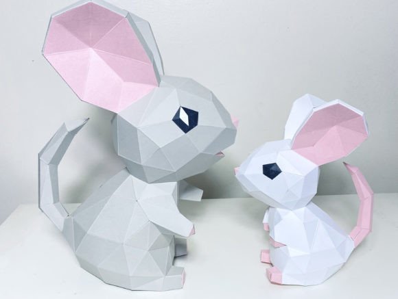 Mice 3D Papercraft, Baby Mouse & Mama Shapes 3D SVG Craft By Sofs Designs