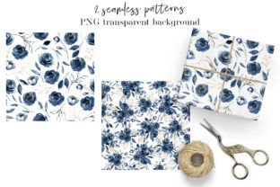 Navy Blue Flowers Watercolor. Graphic by Larisa Maslova · Creative Fabrica