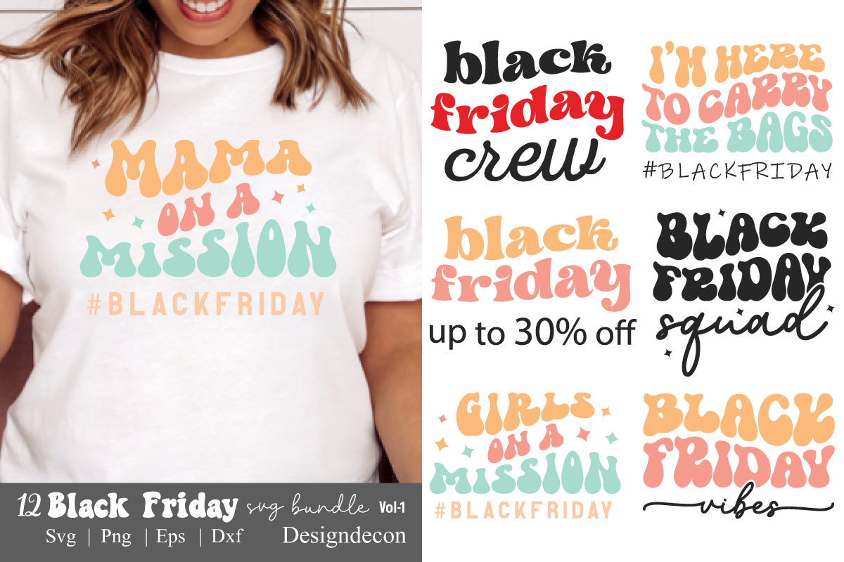 Black Friday Sayings Retro Svg Bundle Graphic by Designdecon · Creative ...
