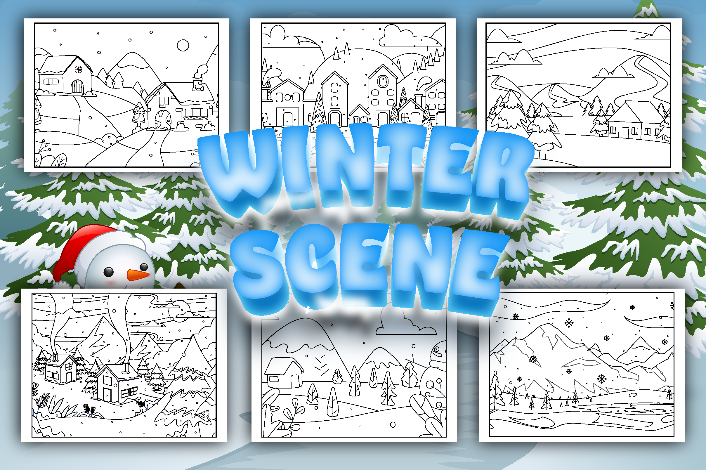 Country Winter Scene Coloring Page Adult