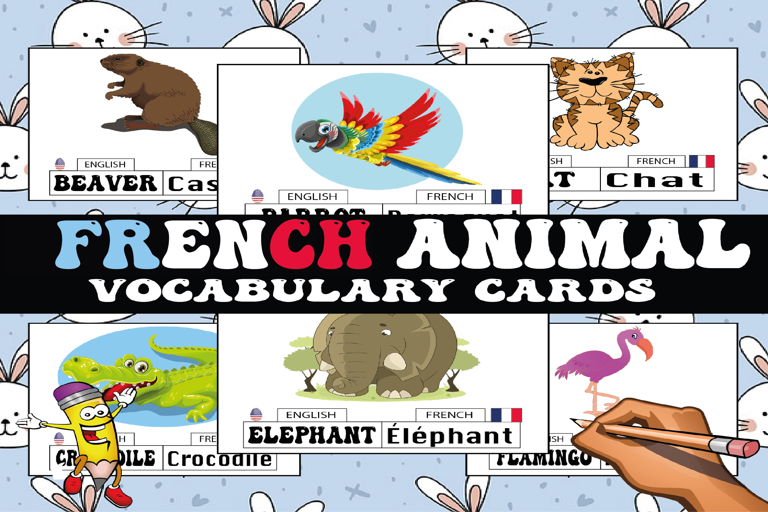 French Animal Vocabulary Cards for Kids Graphic by Little-Learners ...
