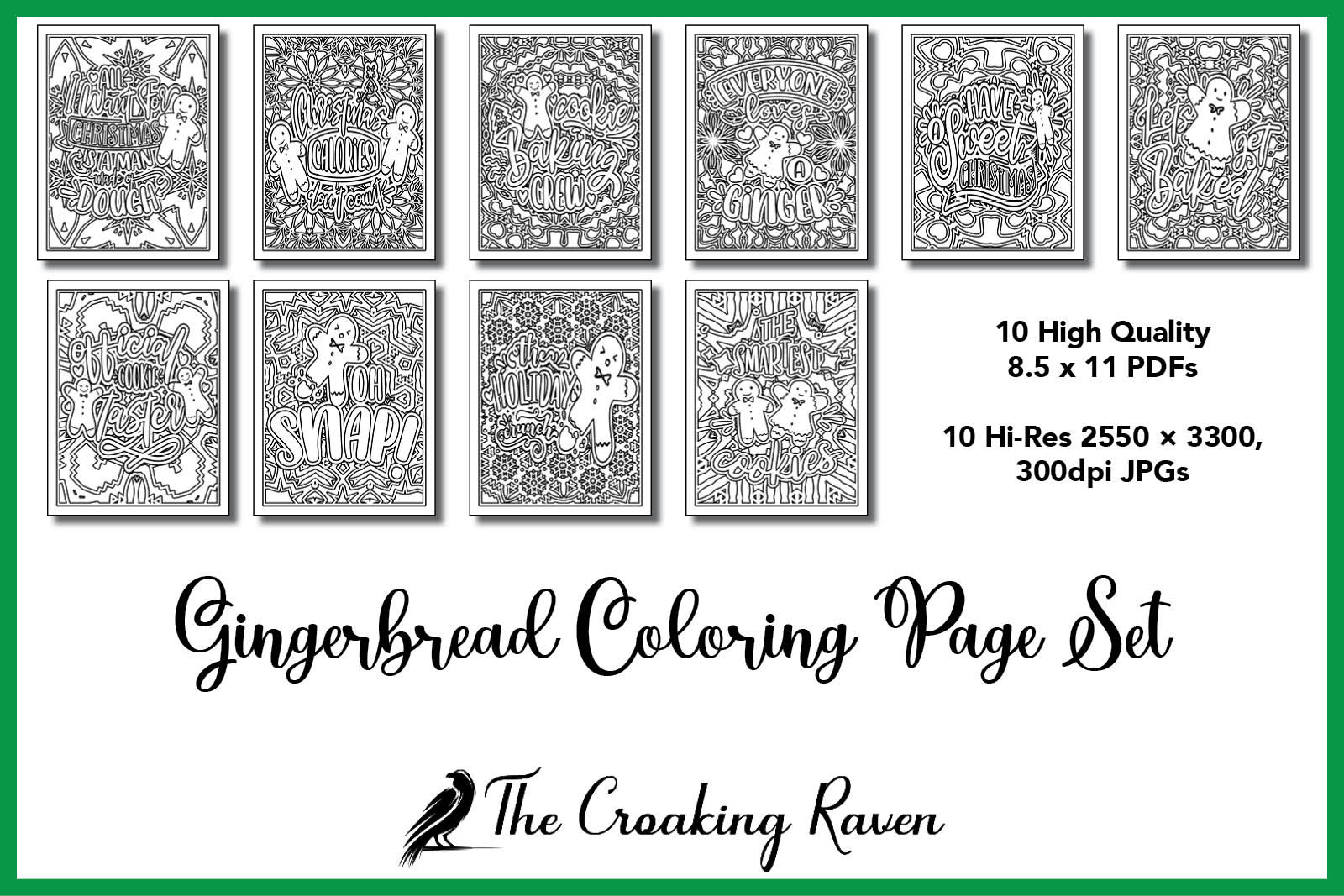 Gingerbread Coloring Page Set 8.5x11