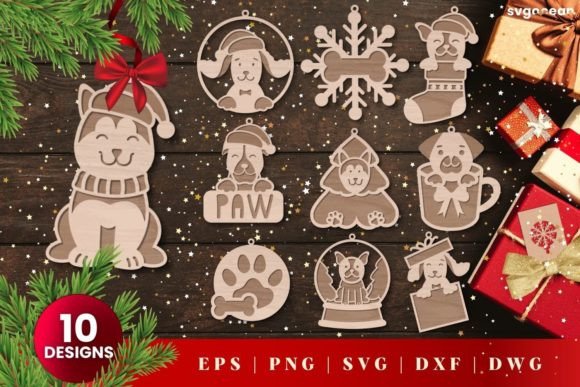 Laser cut dog Christmas ornament SVG for boutique bandana hangtag add-ons