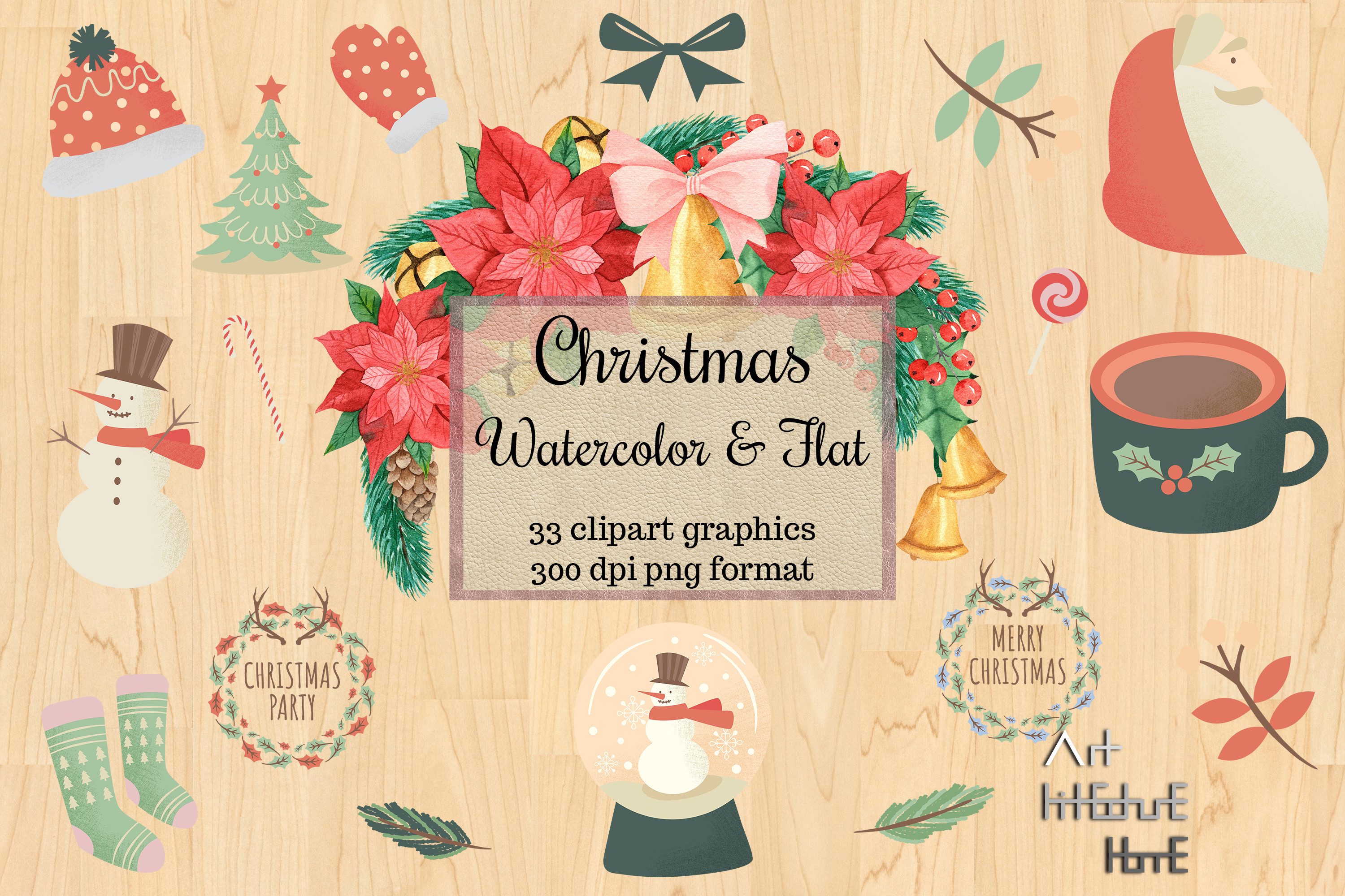 Christmas Watercolor Cliparts, Flat Icon - photo 1