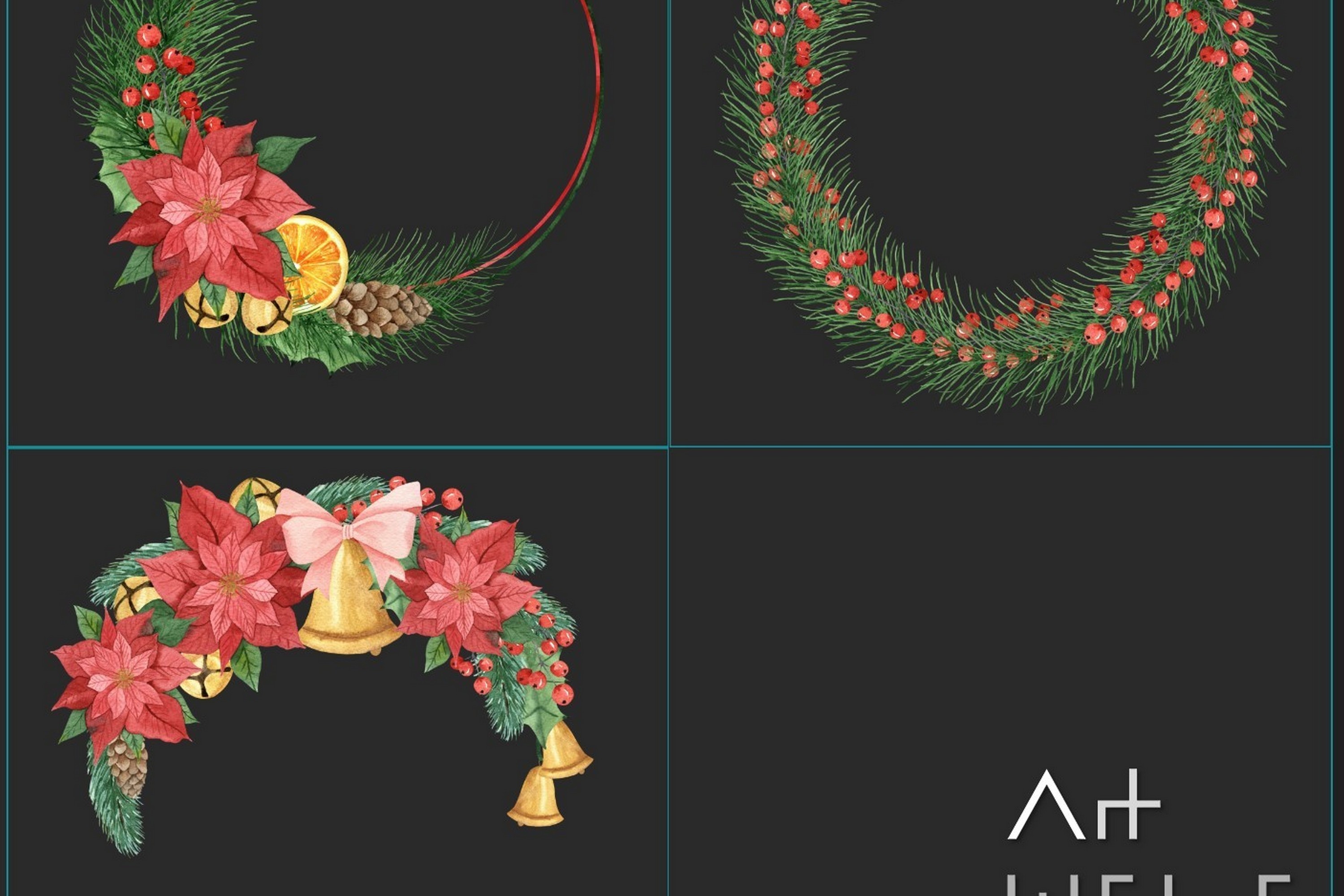 Christmas Watercolor Cliparts, Flat Icon - photo 6