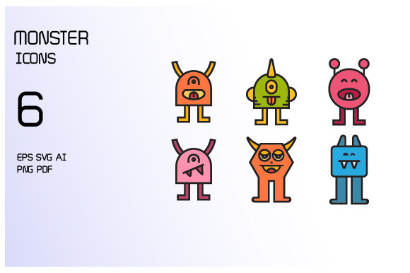 Cute Monster Character Icons Vector
