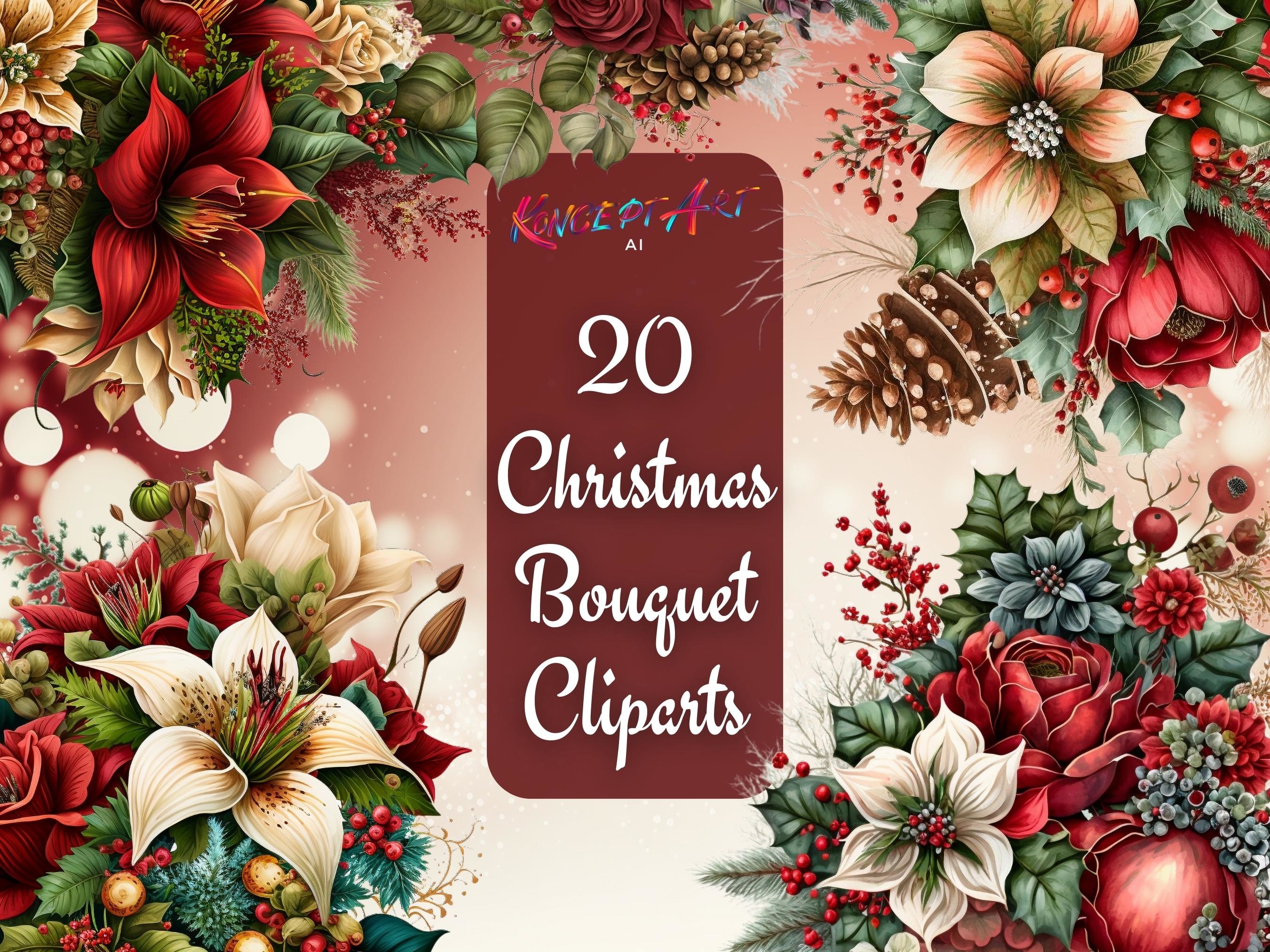 20 Christmas Bouquets Cliparts PNG Files - photo 1