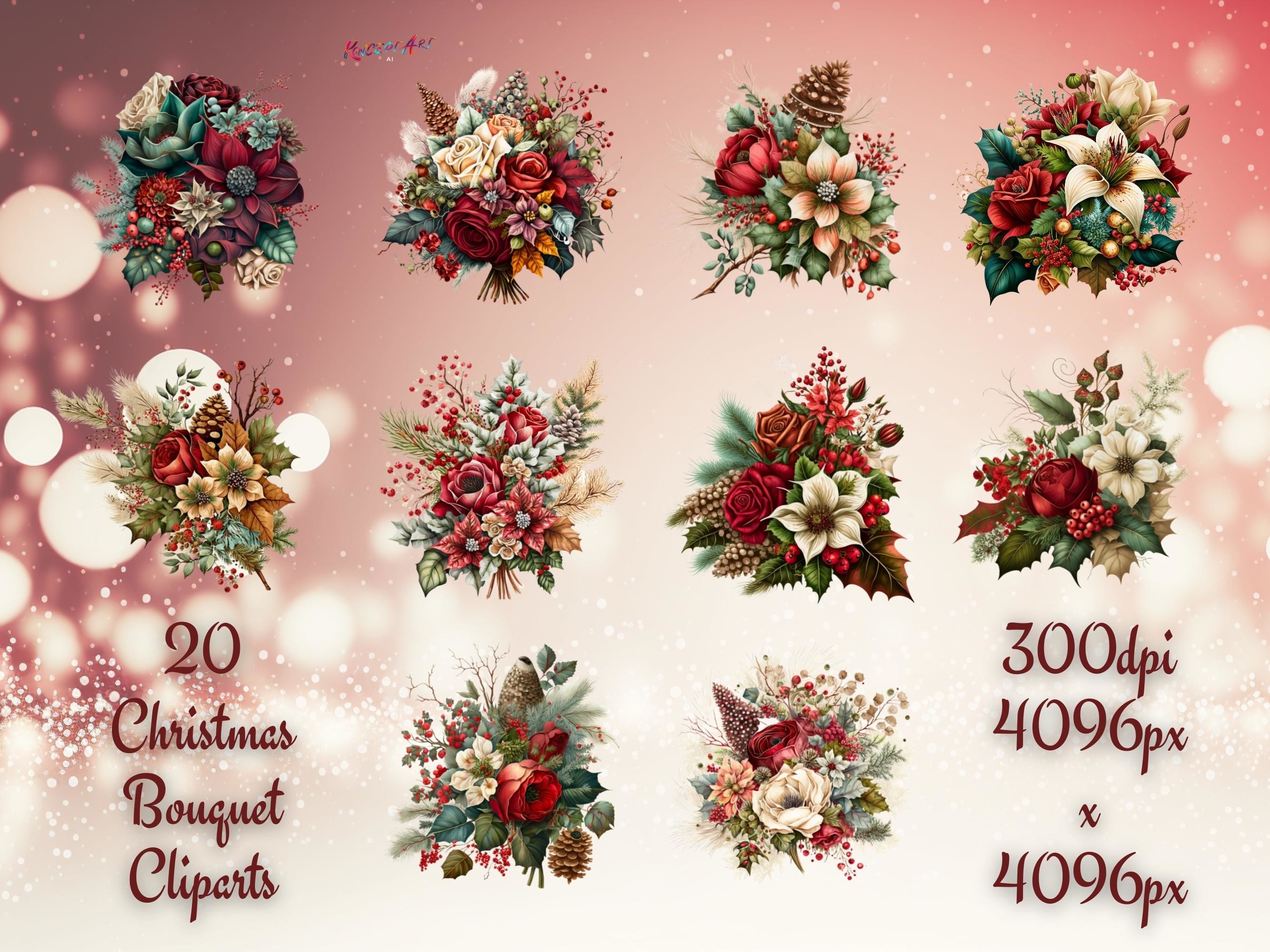 20 Christmas Bouquets Cliparts PNG Files - photo 2