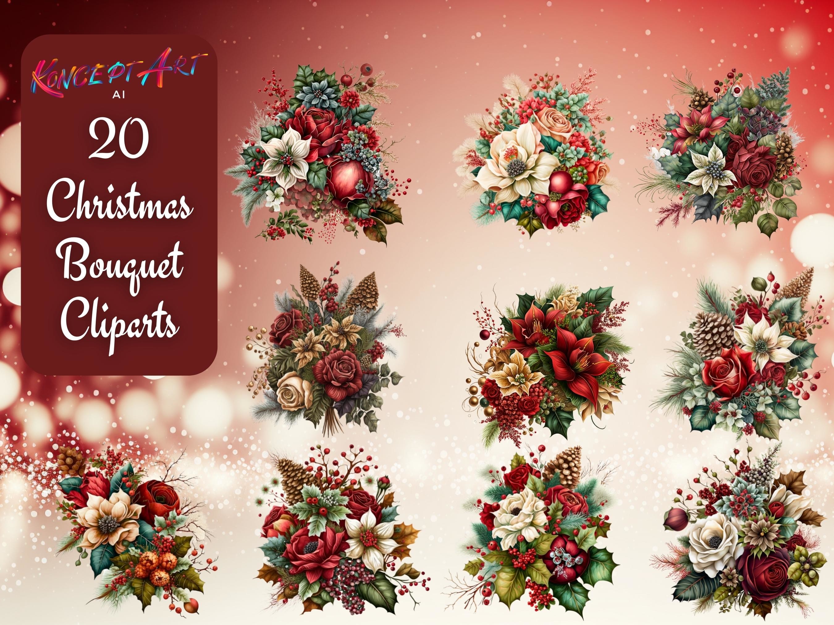 20 Christmas Bouquets Cliparts PNG Files - photo 3