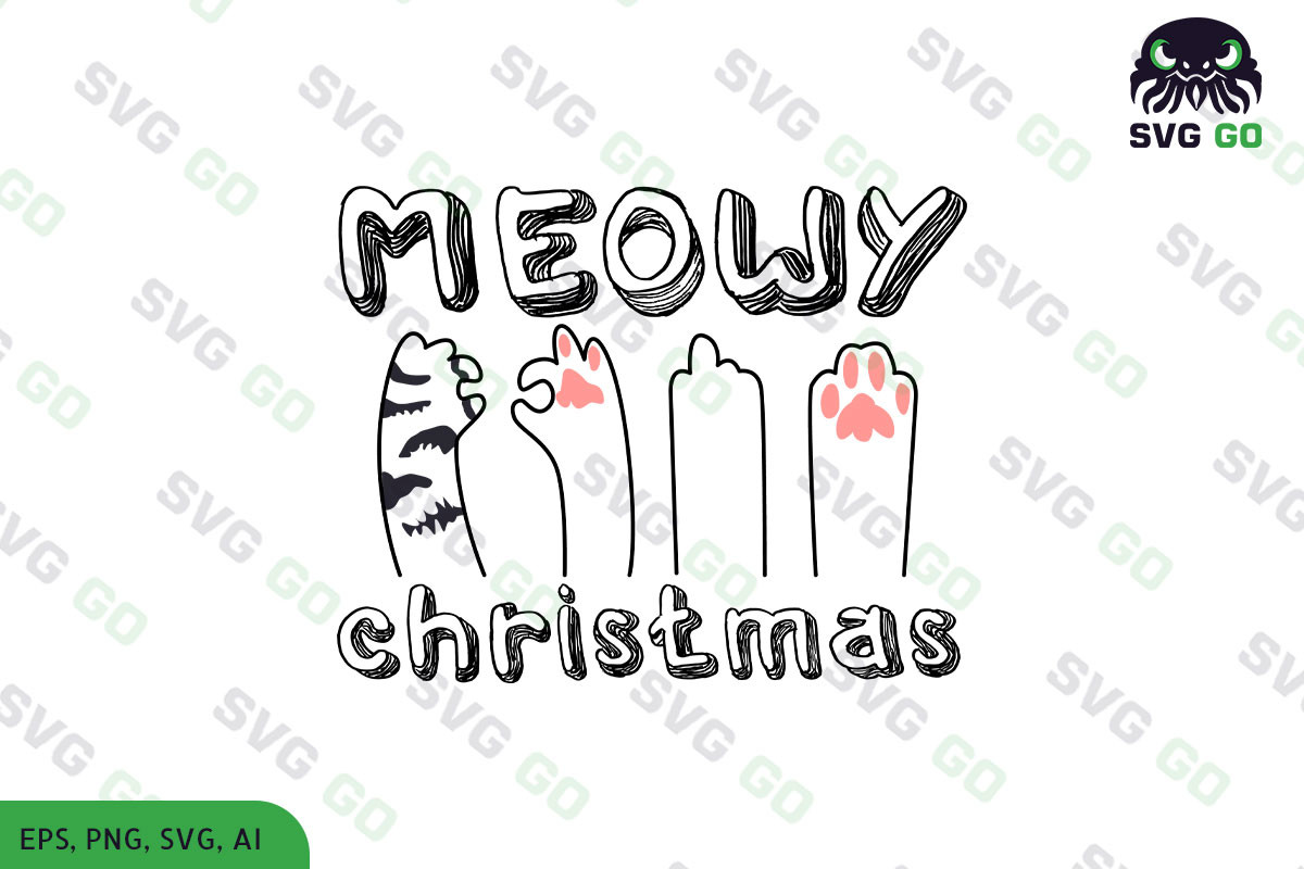 Meowy Christmas Hand Draw Sublimation Graphic by SVG Go · Creative Fabrica