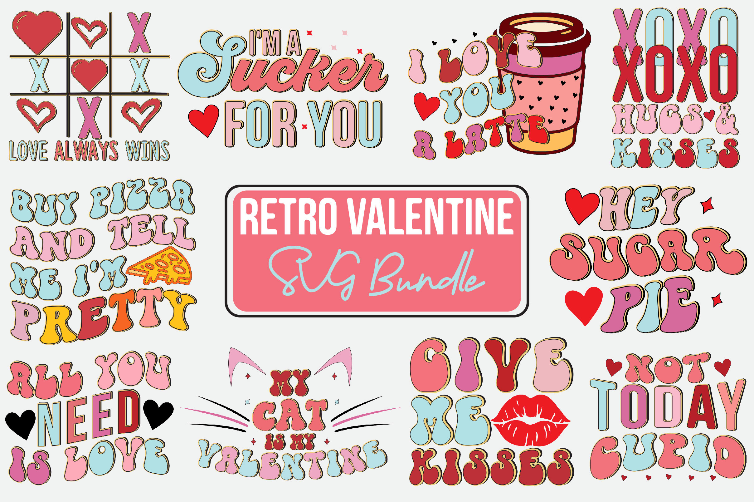 Retro Valentine's Day SVG Bundle Graphic by SinaCreation · Creative Fabrica