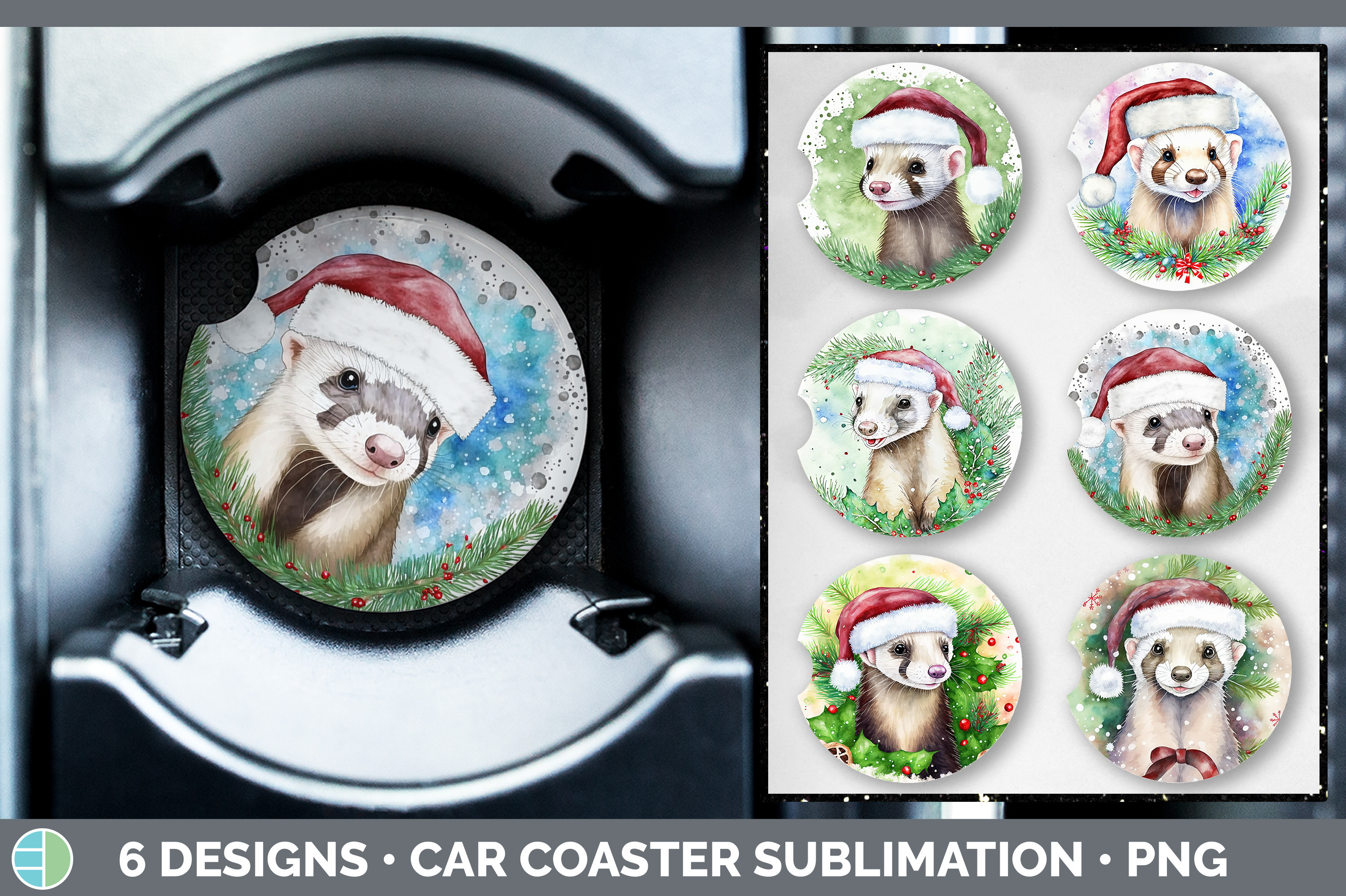 Santa Ferret Christmas Car Coaster | Sub Graphic by Enliven Designs ...