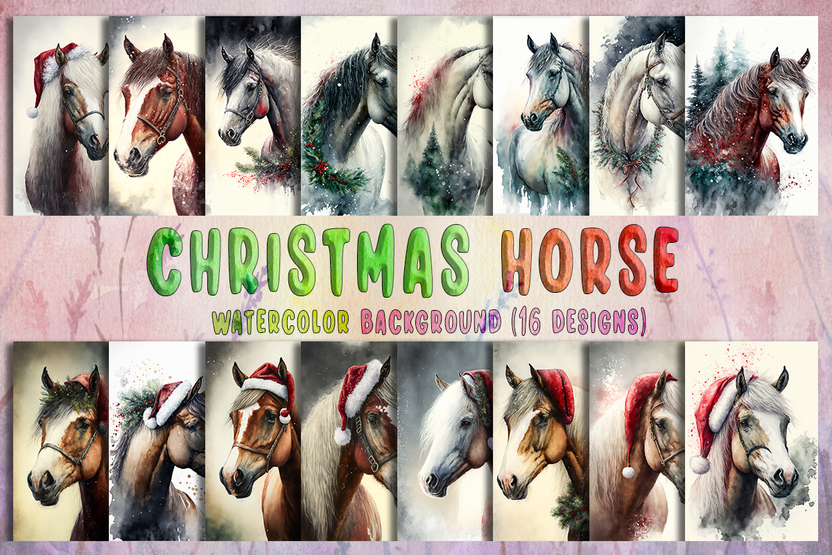 Christmas Horse Watercolor Background Graphic by Meow.Backgrounds ...