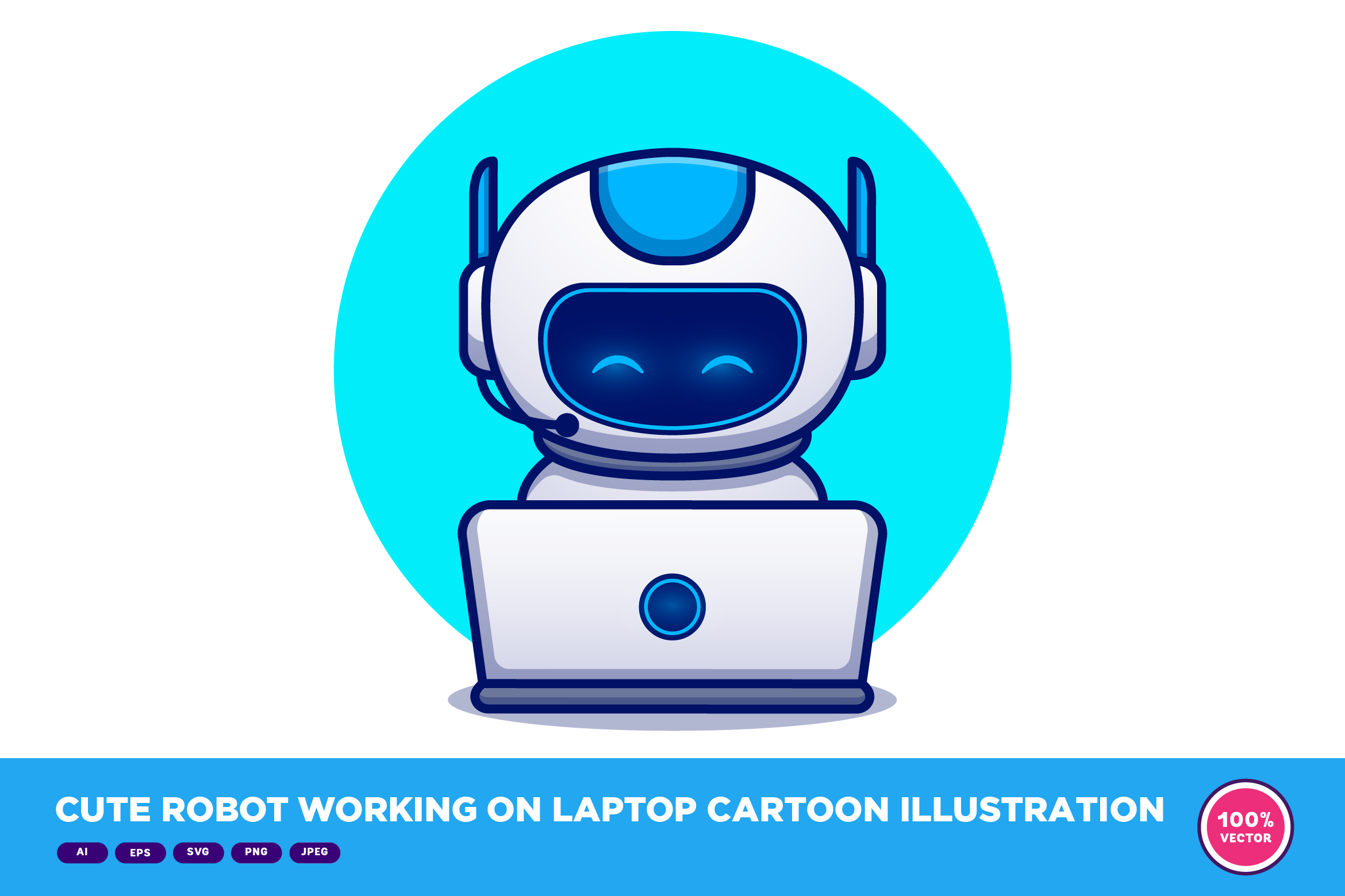 Cute Robot Working on Laptop Cartoon Graphic by catalyststuff ...