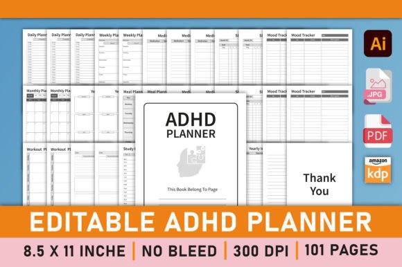 Editable ADHD Planner for KDP Interior