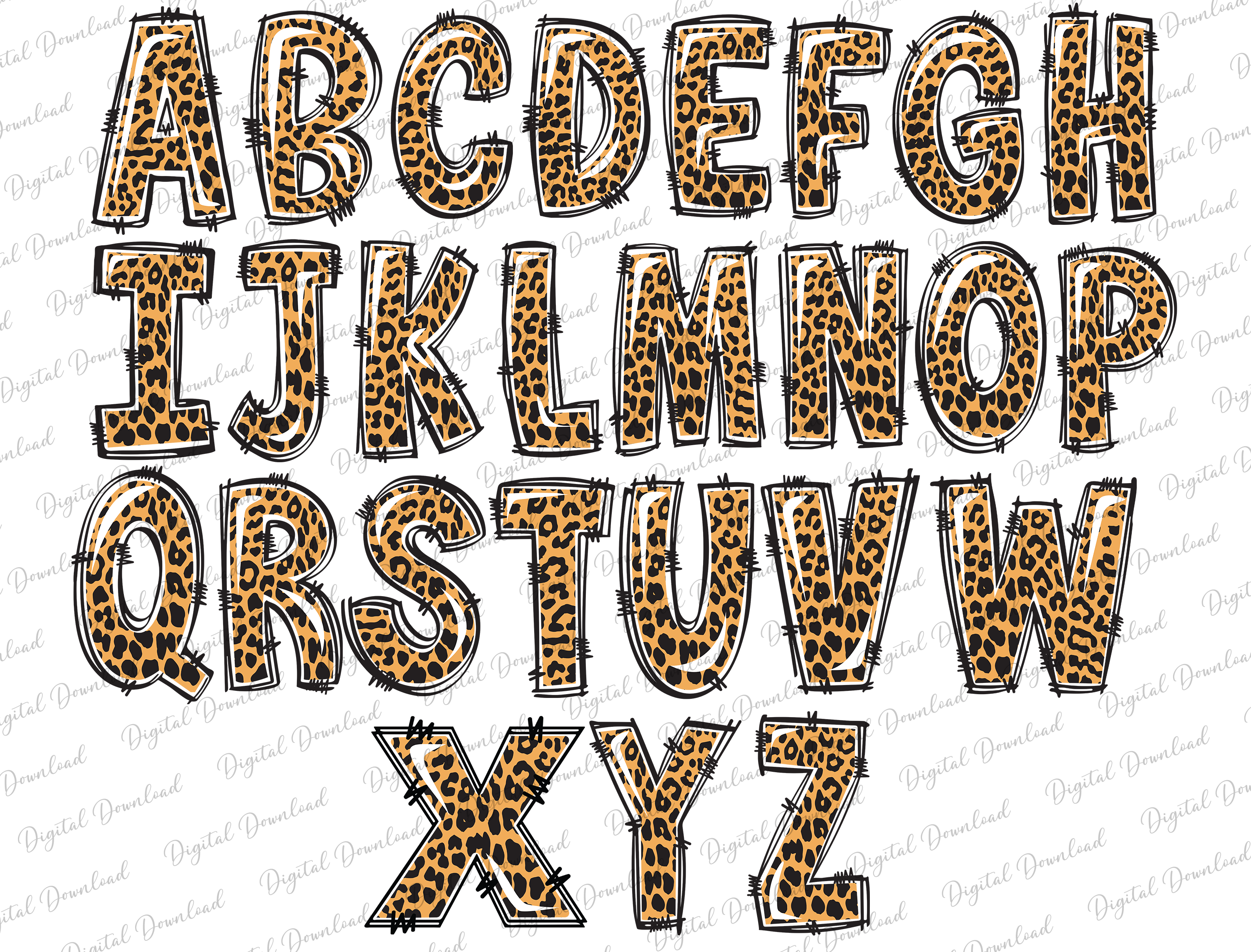 Leopard Doodle Alphabet Letters PNG Graphic by Lasercutiny · Creative ...