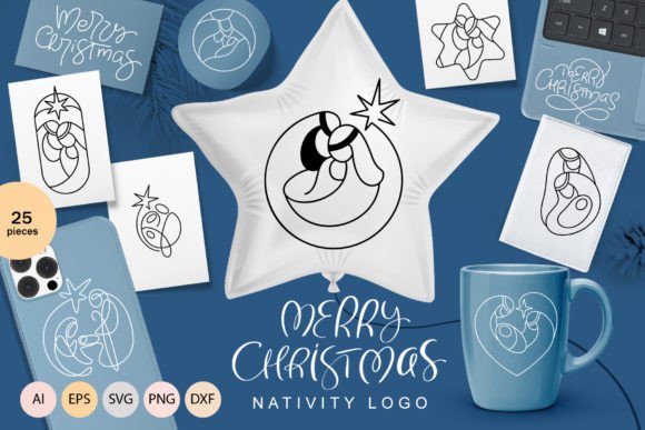 Merry Christmas Nativity Logo SVG