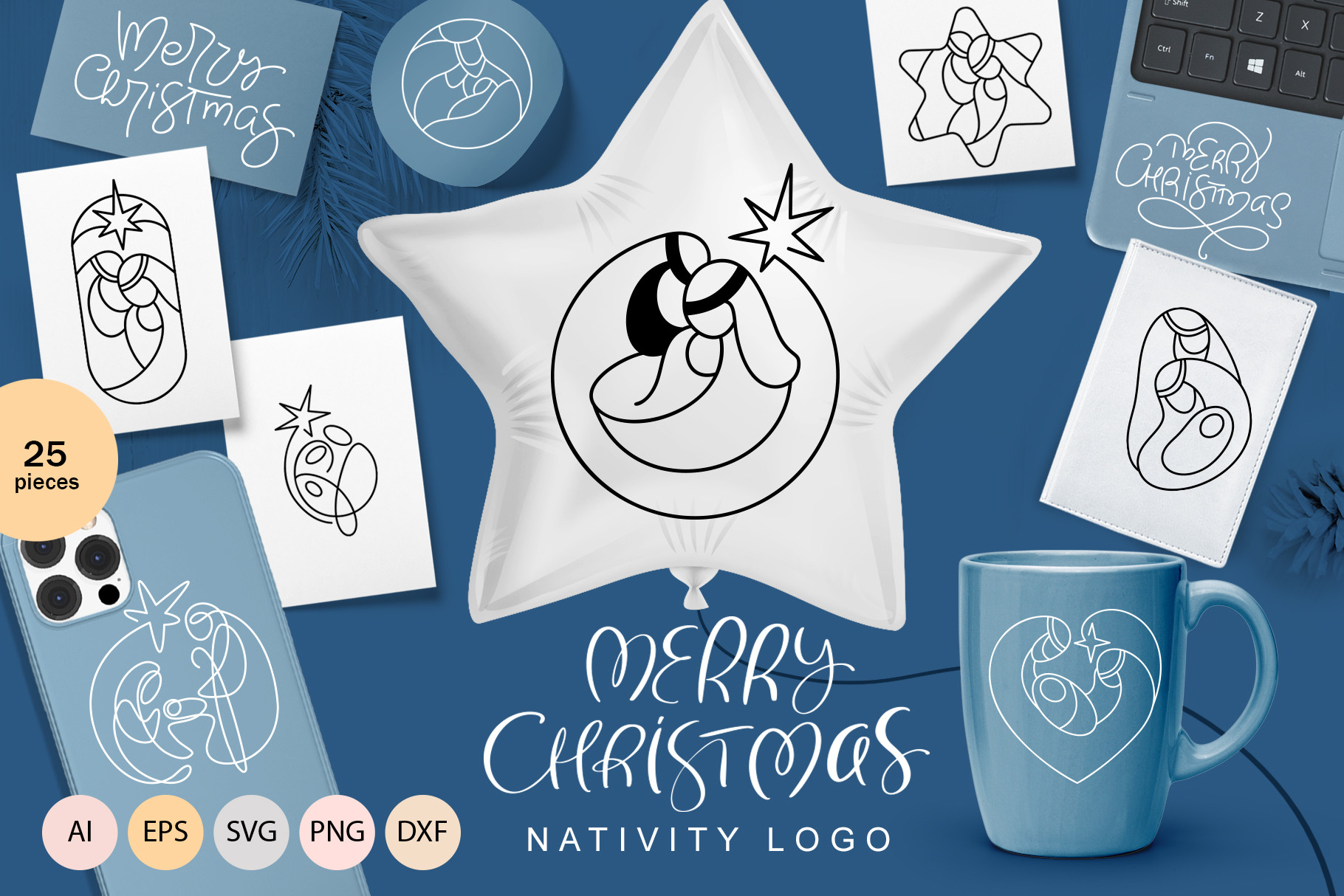 Merry Christmas Nativity Logo SVG