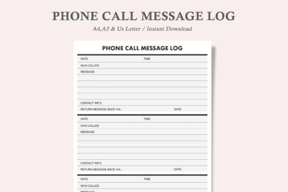 Phone Call Message Log,Phone Message Log Graphic by 