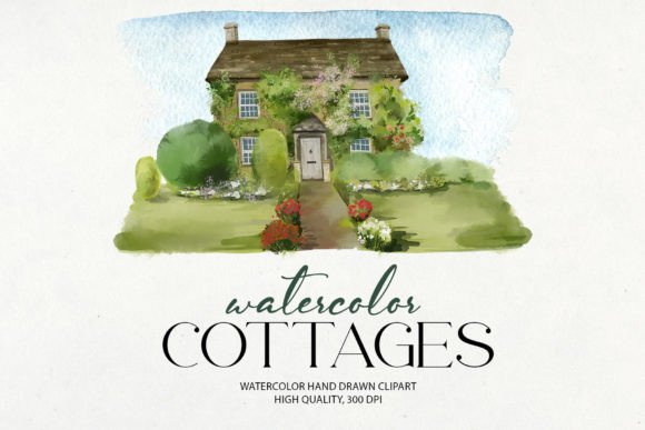 Watercolor Cottage Clipart Landscape PNG Graphic by Elena Dorosh Art ...