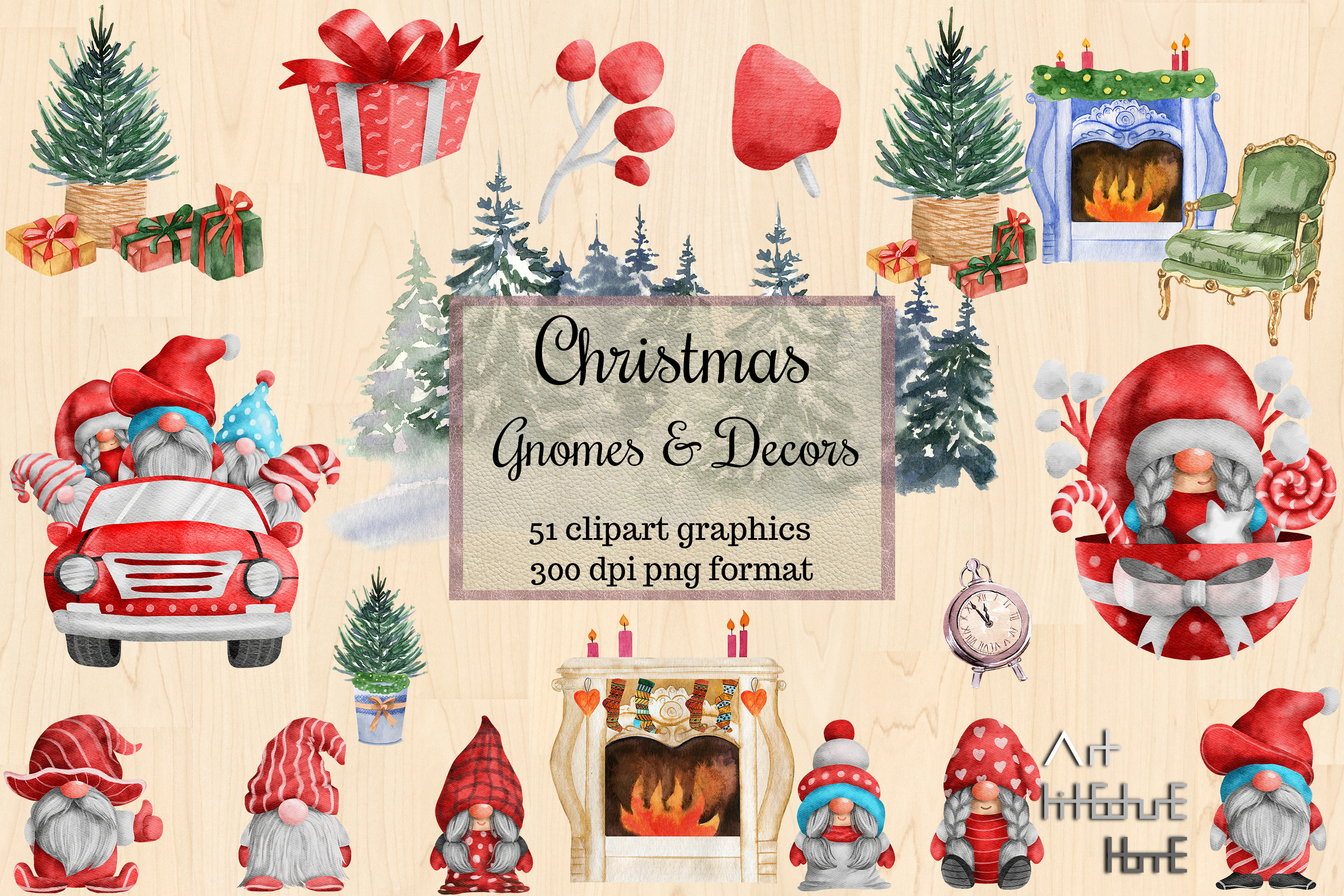 Christmas Watercolor Gnomes Cliparts Png - photo 1