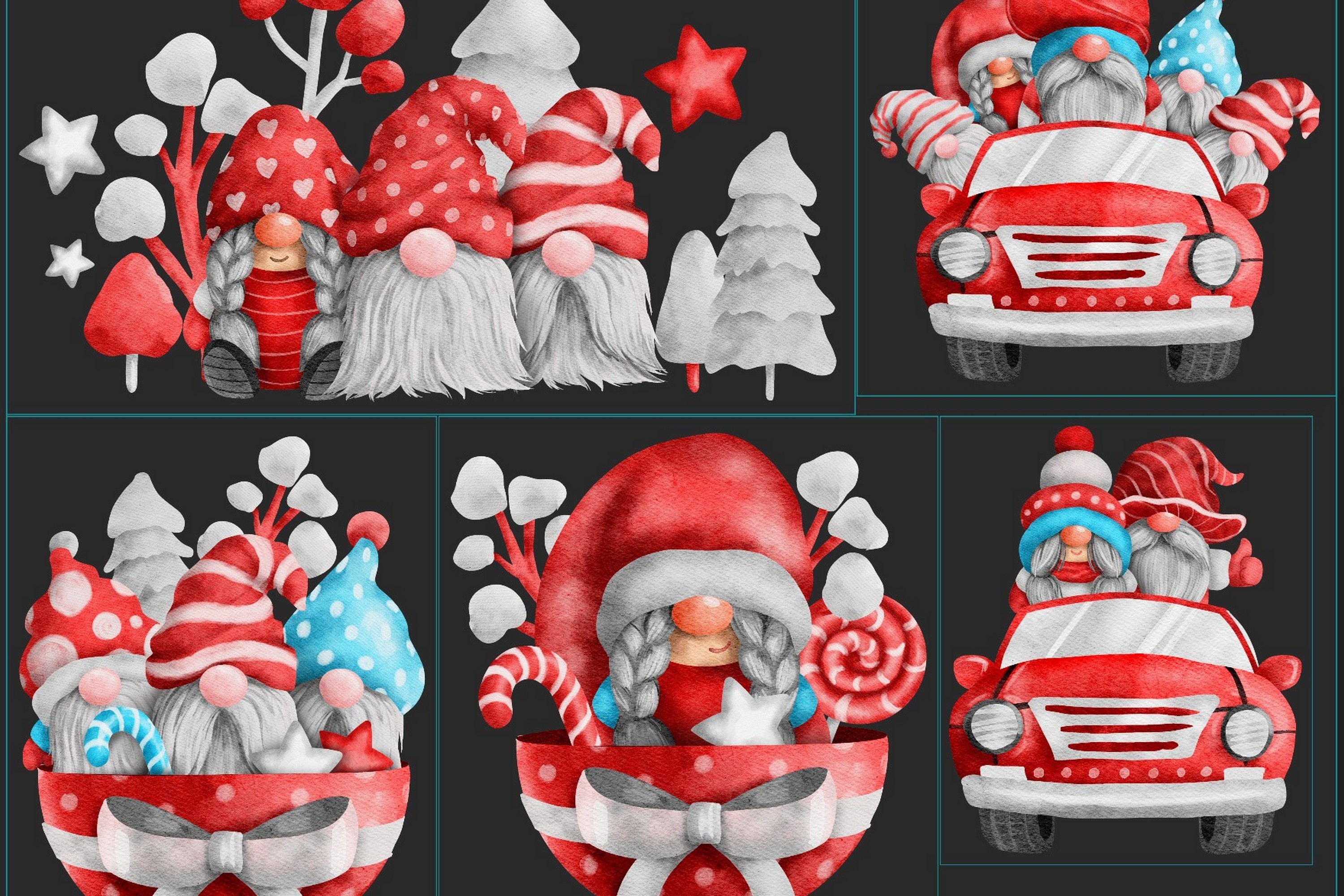 Christmas Watercolor Gnomes Cliparts Png - photo 2