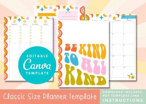 Retro Rainbow Happy Planner Insert Canva