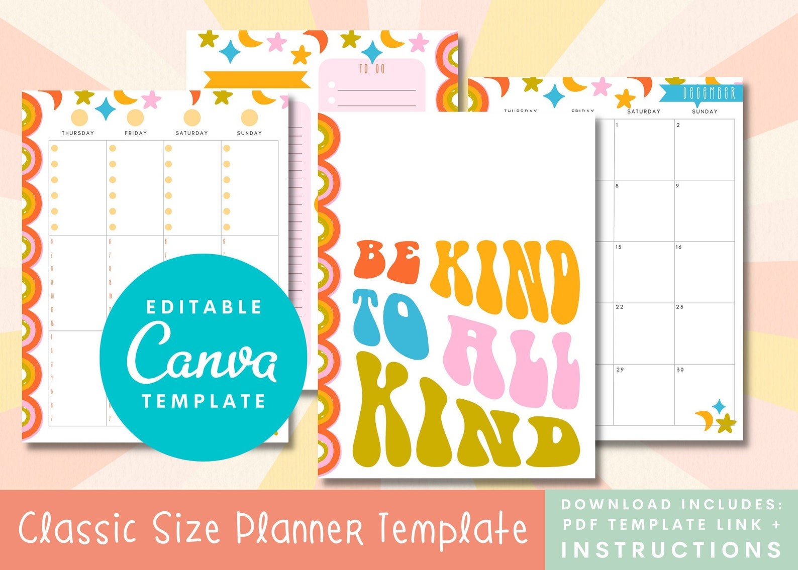 Retro Rainbow Happy Planner Insert Canva