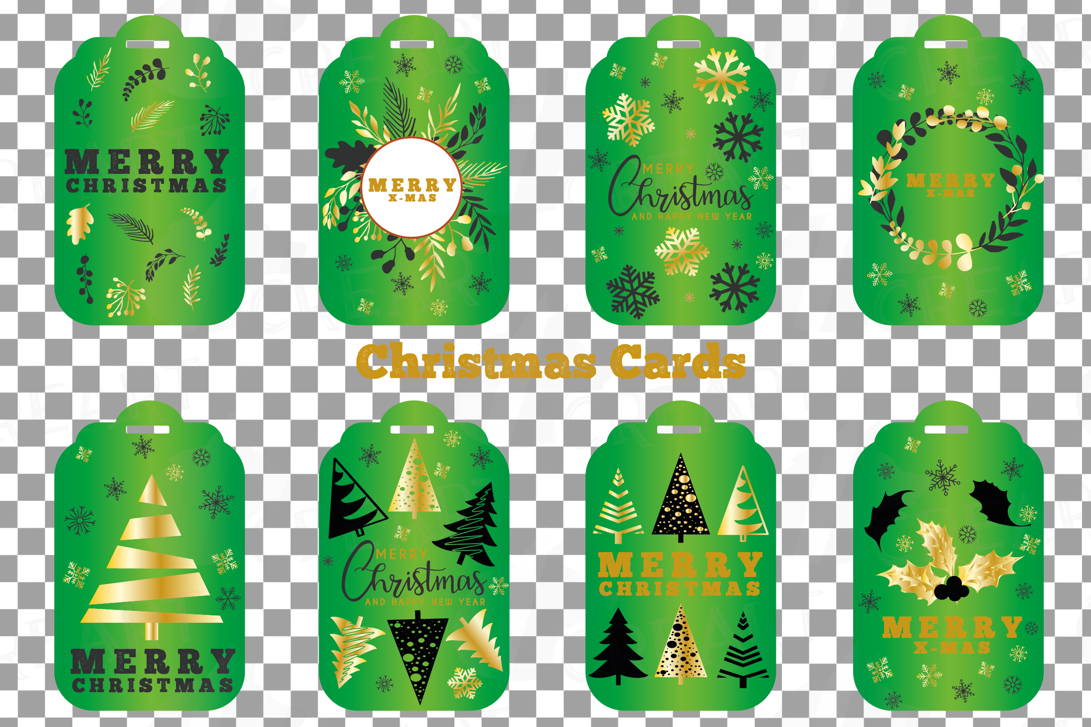 Green Christmas Greeting Quotes Cards.