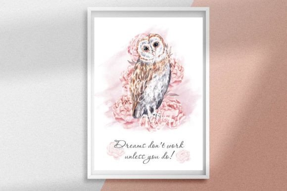 Owl Wall Art Print Watercolor Floral