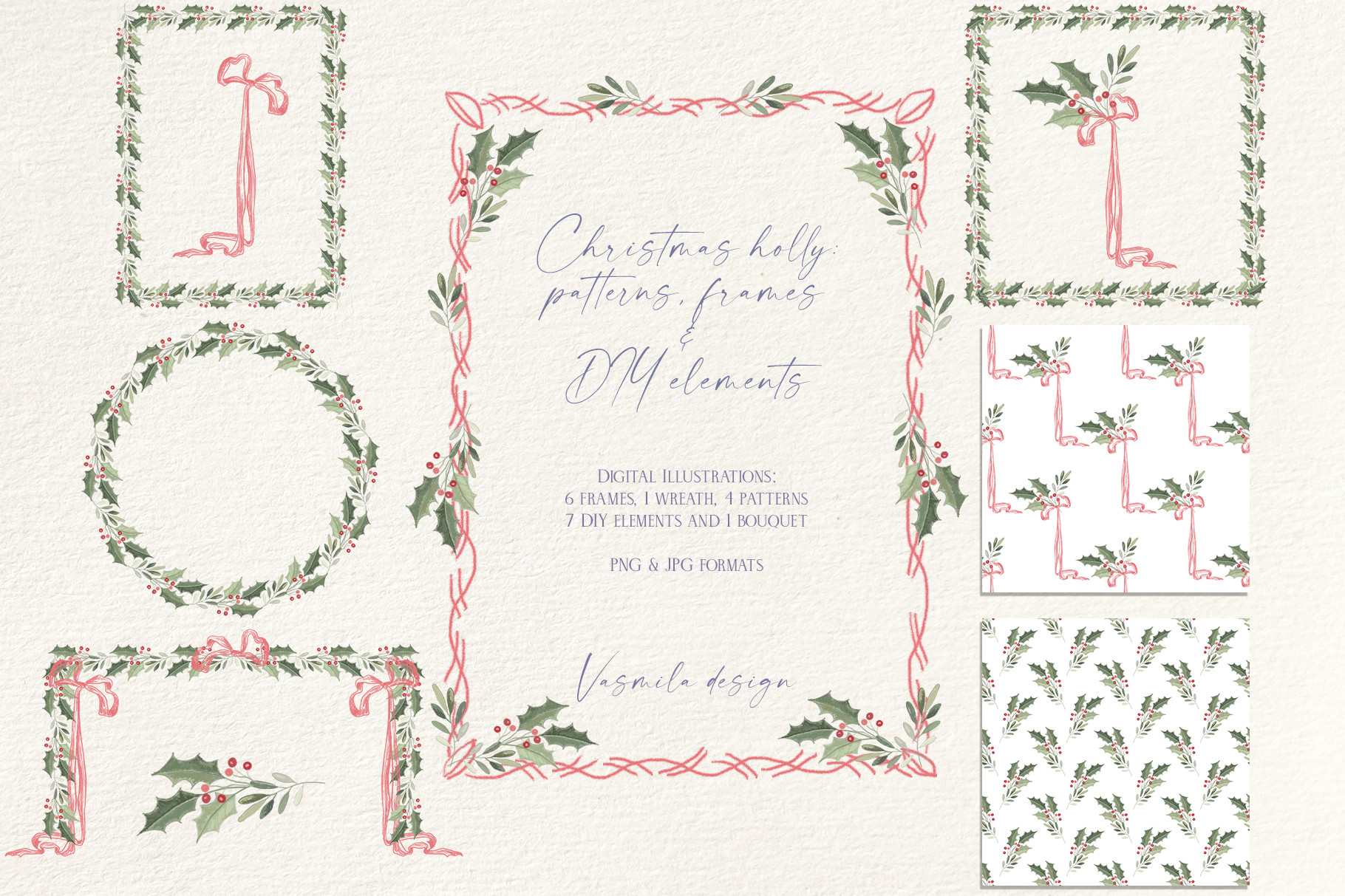 Christmas Holly Frames Graphic by Vasmila design · Creative Fabrica